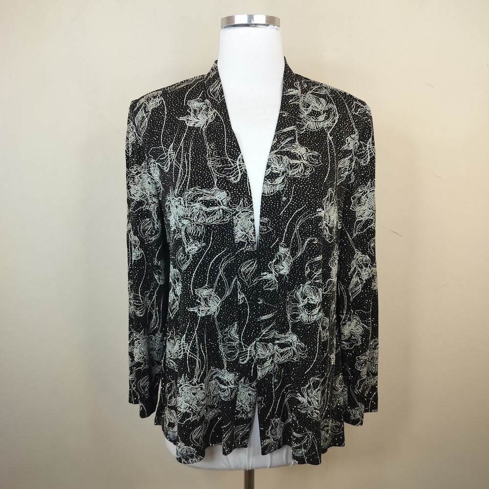 R&M Richards Floral Shimmer Evening Cardigan Jacket 12P Open Front Party